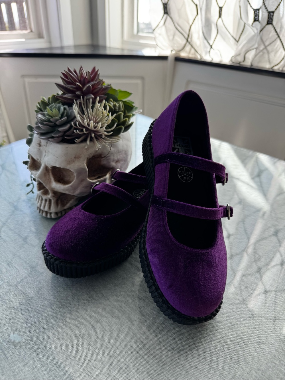 T.U.K Purple Velvet Double-Strap Mary Jane Kids Shoes